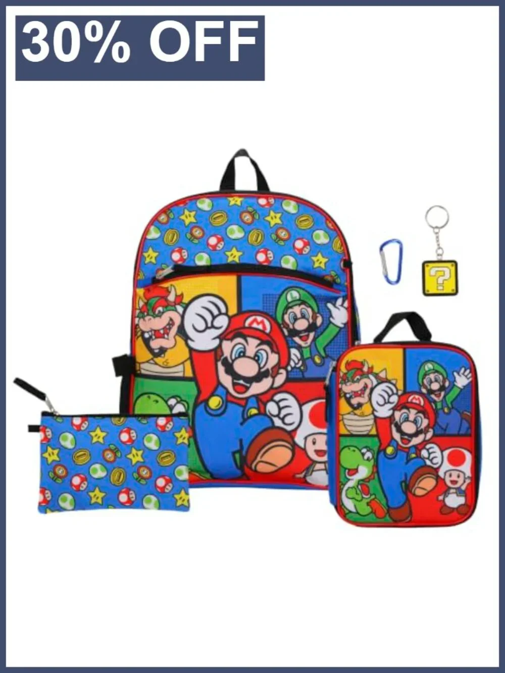 Super Mario Bros 5-Piece Backpack Set with Detachable Lunch Kit
